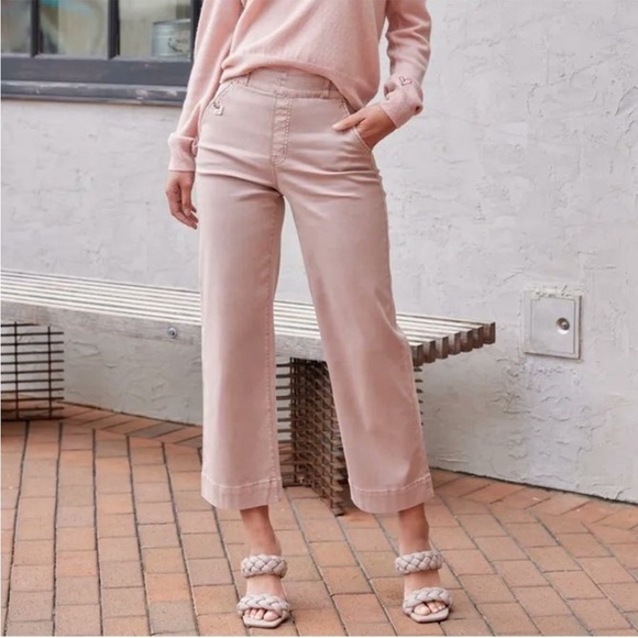 Spanx Stretch Twill Cropped Wide Leg Pants in Blush Pink Petite Medium - Picture 1 of 8